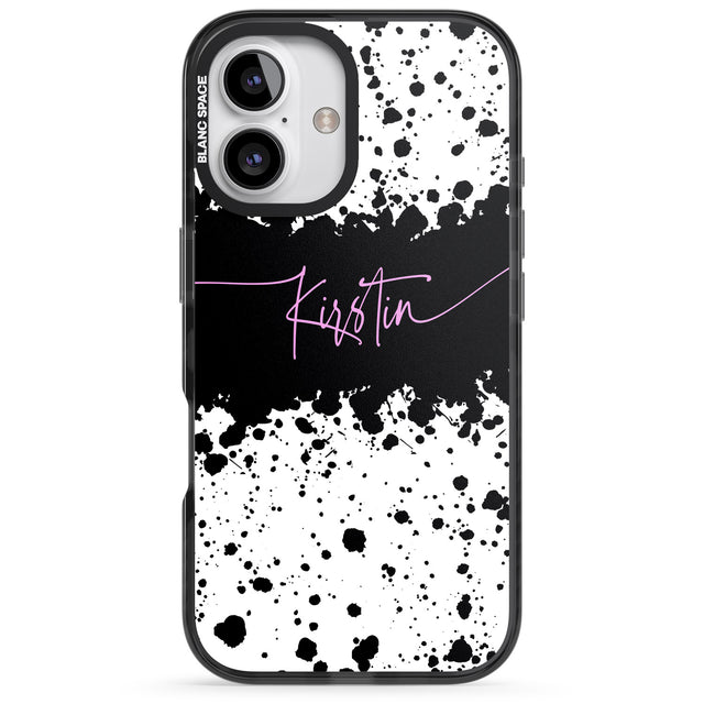 iPhone 16 Pro Max Personalised Black & White Paint Splatters Black Impact Phone Case