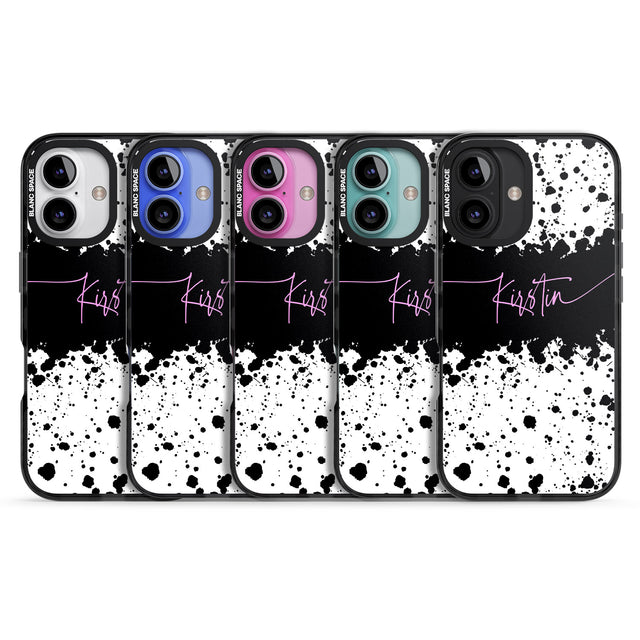 iPhone 16 Pro Max Personalised Black & White Paint Splatters Black Impact Phone Case