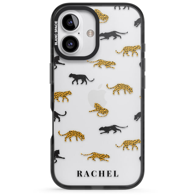 iPhone 16 Pro Max Personalised Jaguar Pattern on Transparent Black Impact Phone Case