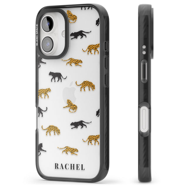 iPhone 16 Pro Max Personalised Jaguar Pattern on Transparent Black Impact Phone Case