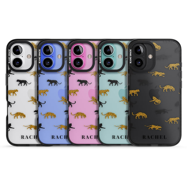 iPhone 16 Pro Max Personalised Jaguar Pattern on Transparent Black Impact Phone Case