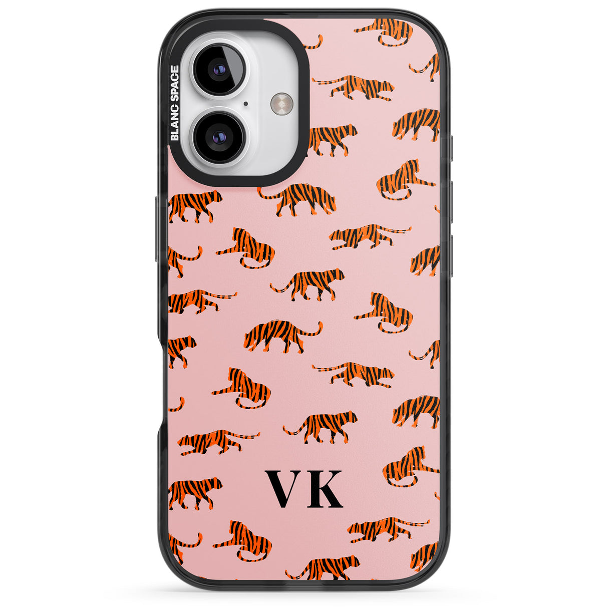 iPhone 16 Pro Max Personalised Safari Tiger Pattern on Pink Black Impact Phone Case