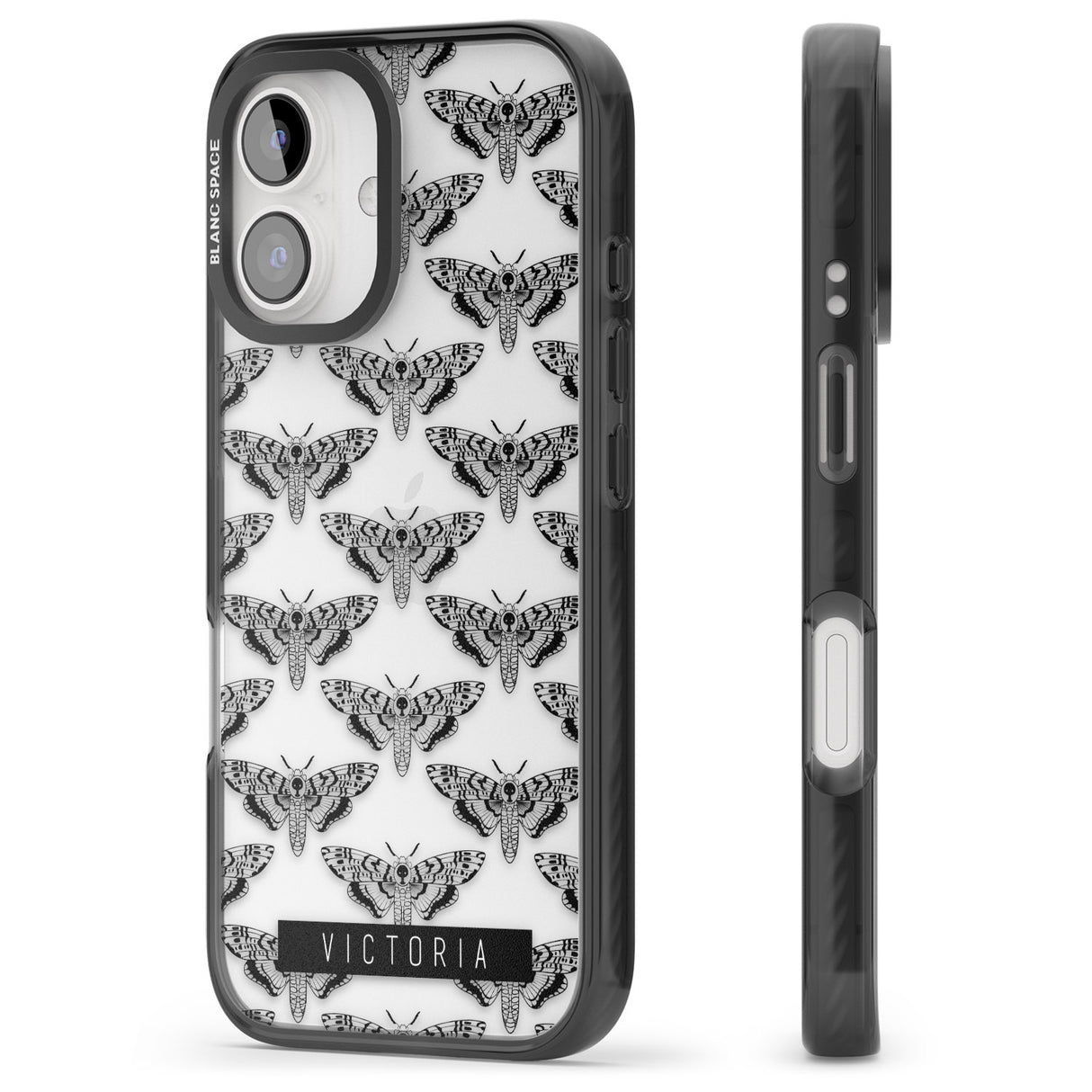 iPhone 16 Pro Max Personalised Hawk Moth Pattern Black Impact Phone Case