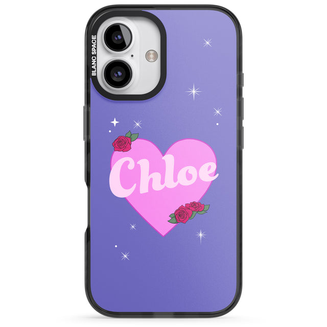 iPhone 16 Pro Max Personalised Glamorous Love Heart Black Impact Phone Case