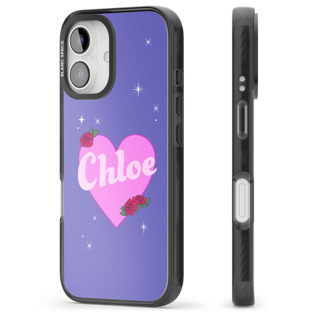 iPhone 16 Pro Max Personalised Glamorous Love Heart Black Impact Phone Case