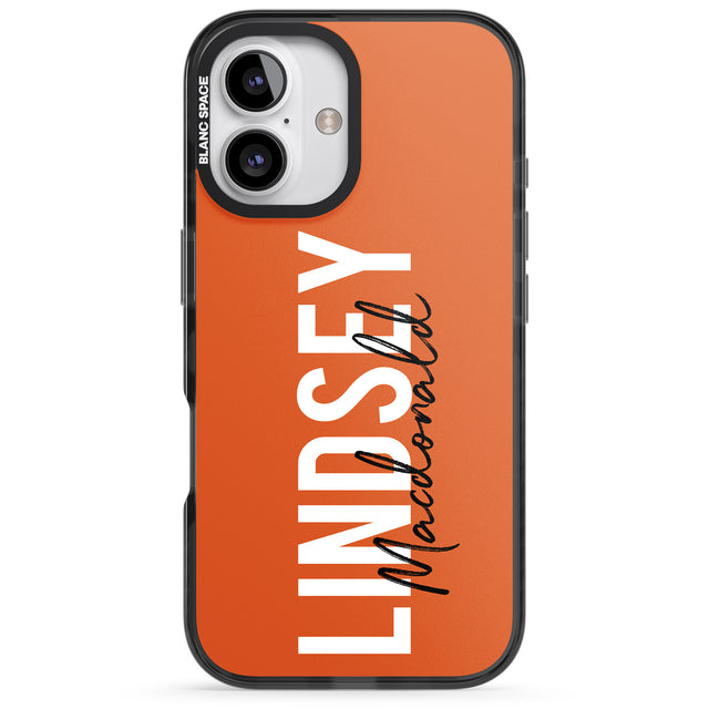 iPhone 16 Pro Max Personalised Bold Name: Orange Black Impact Phone Case