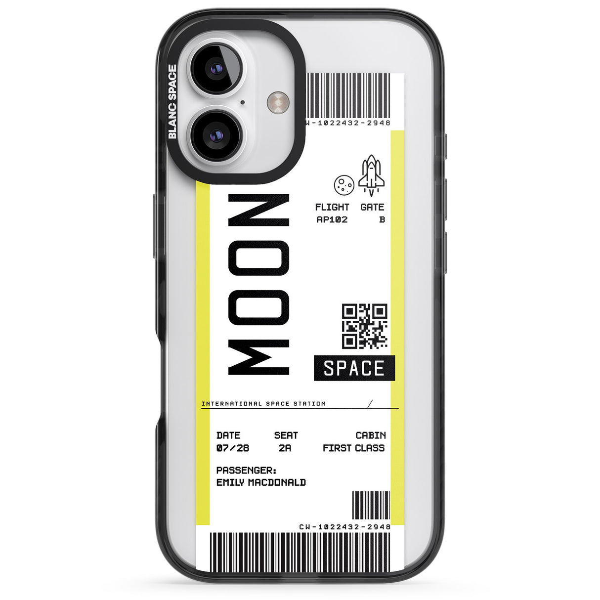 iPhone 16 Pro Max Personalised Moon Space Travel Ticket Black Impact Phone Case