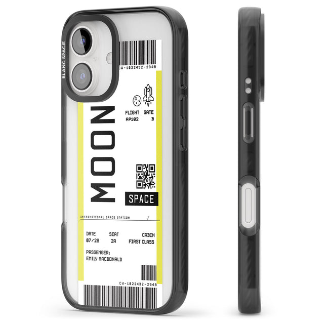 iPhone 16 Pro Max Personalised Moon Space Travel Ticket Black Impact Phone Case