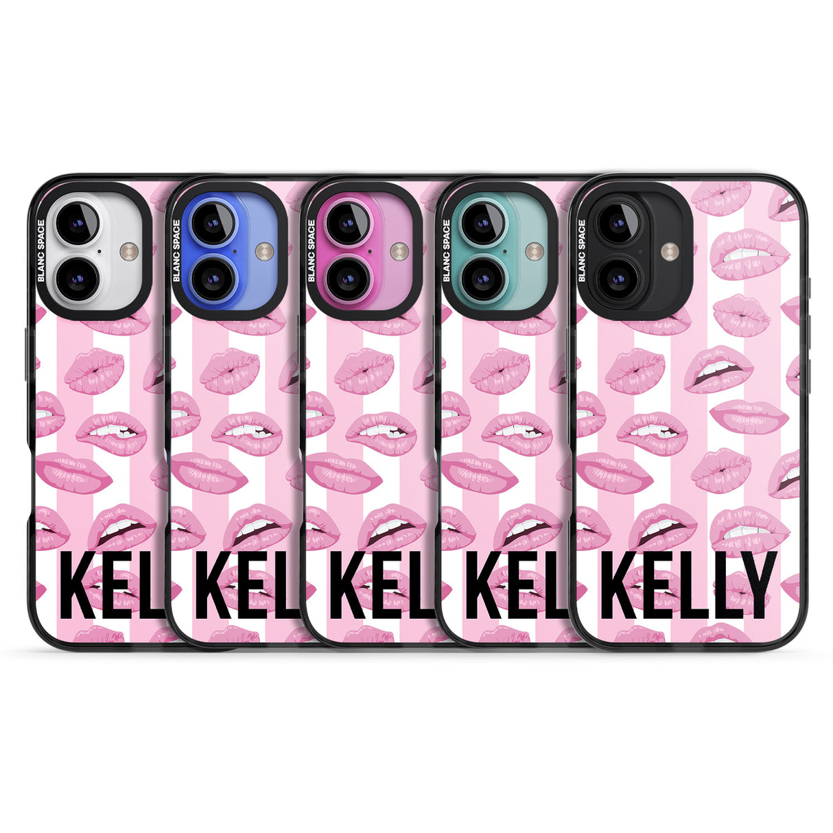 iPhone 16 Pro Max Personalised Pink Stripes & Lips Black Impact Phone Case