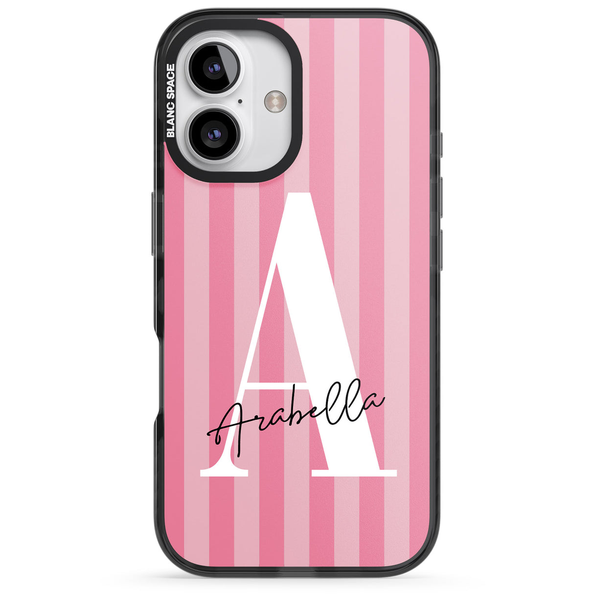 iPhone 16 Pro Max Personalised Pink on Pink Stripes Black Impact Phone Case