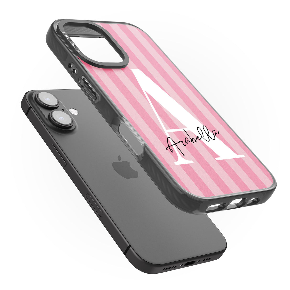 iPhone 16 Pro Max Personalised Pink on Pink Stripes Black Impact Phone Case