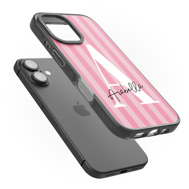 iPhone 16 Pro Max Personalised Pink on Pink Stripes Black Impact Phone Case