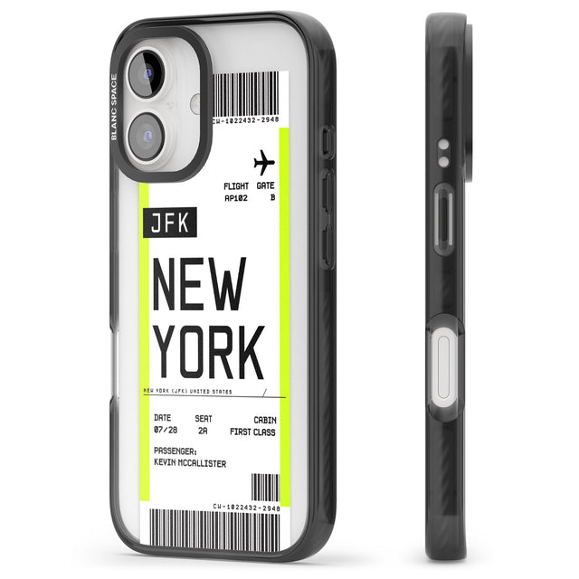 iPhone 16 Pro Max Personalised New York Boarding Pass Black Impact Phone Case