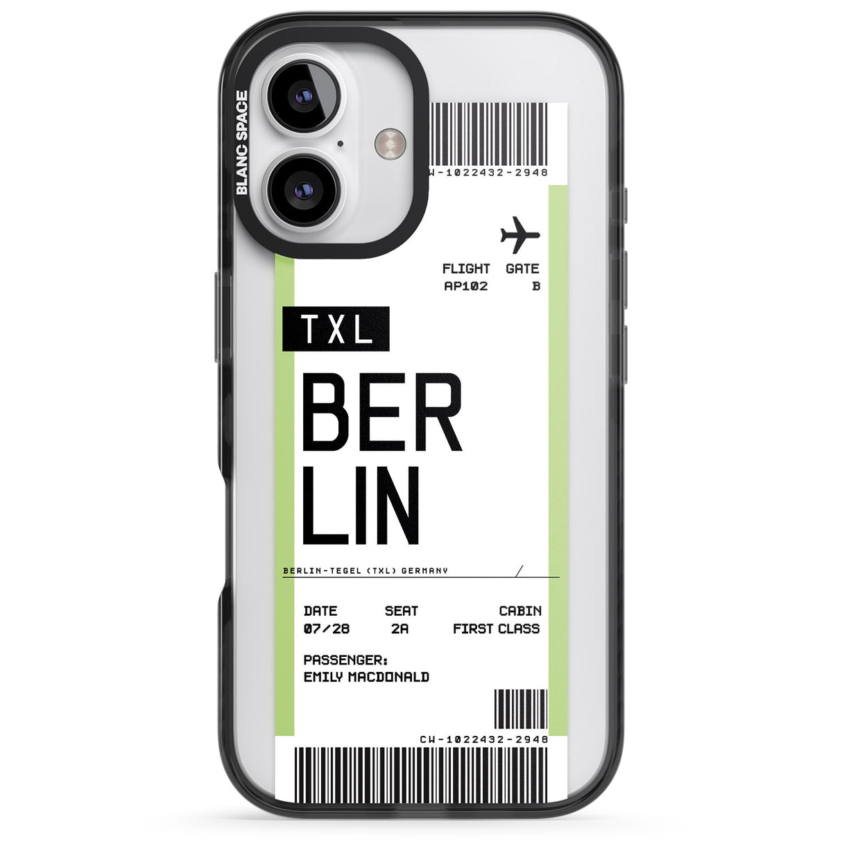 iPhone 16 Pro Max Personalised Berlin Boarding Pass Black Impact Phone Case