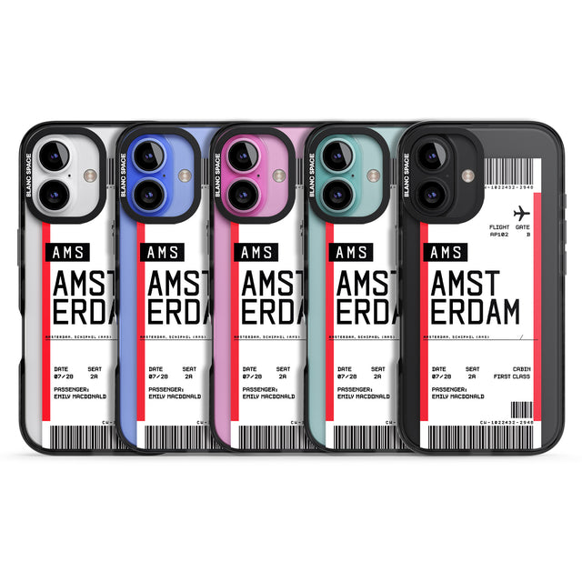 iPhone 16 Pro Max Personalised Amsterdam Boarding Pass Black Impact Phone Case