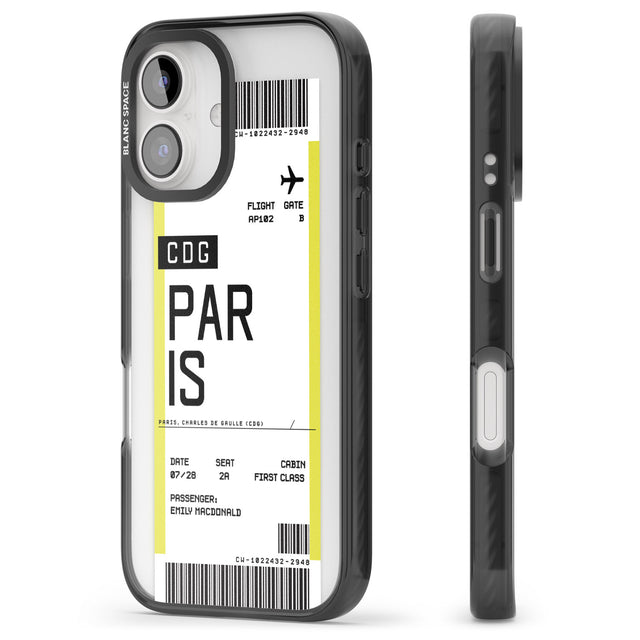 iPhone 16 Pro Max Personalised Paris Boarding Pass Black Impact Phone Case