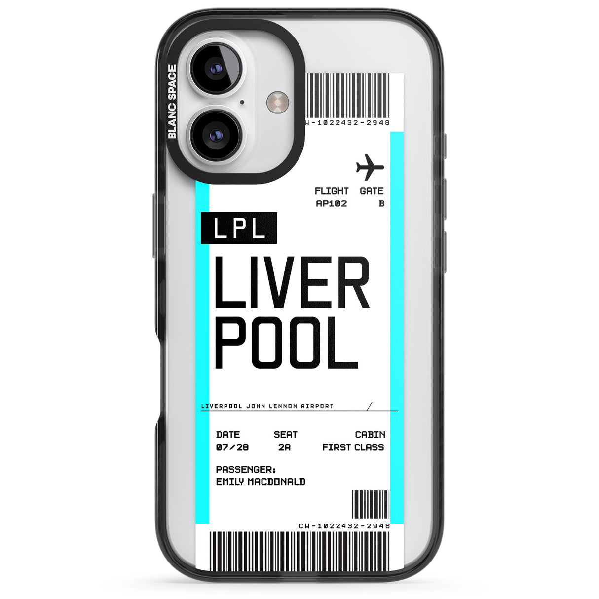 iPhone 16 Pro Max Personalised Liverpool Boarding Pass Black Impact Phone Case