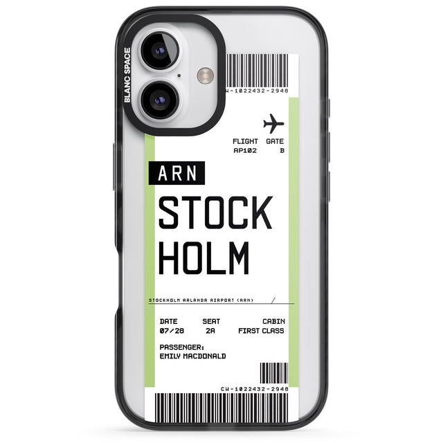 iPhone 16 Pro Max Personalised Stockholm Boarding Pass Black Impact Phone Case