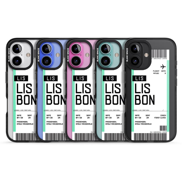 iPhone 16 Pro Max Personalised Lisbon Boarding Pass Black Impact Phone Case