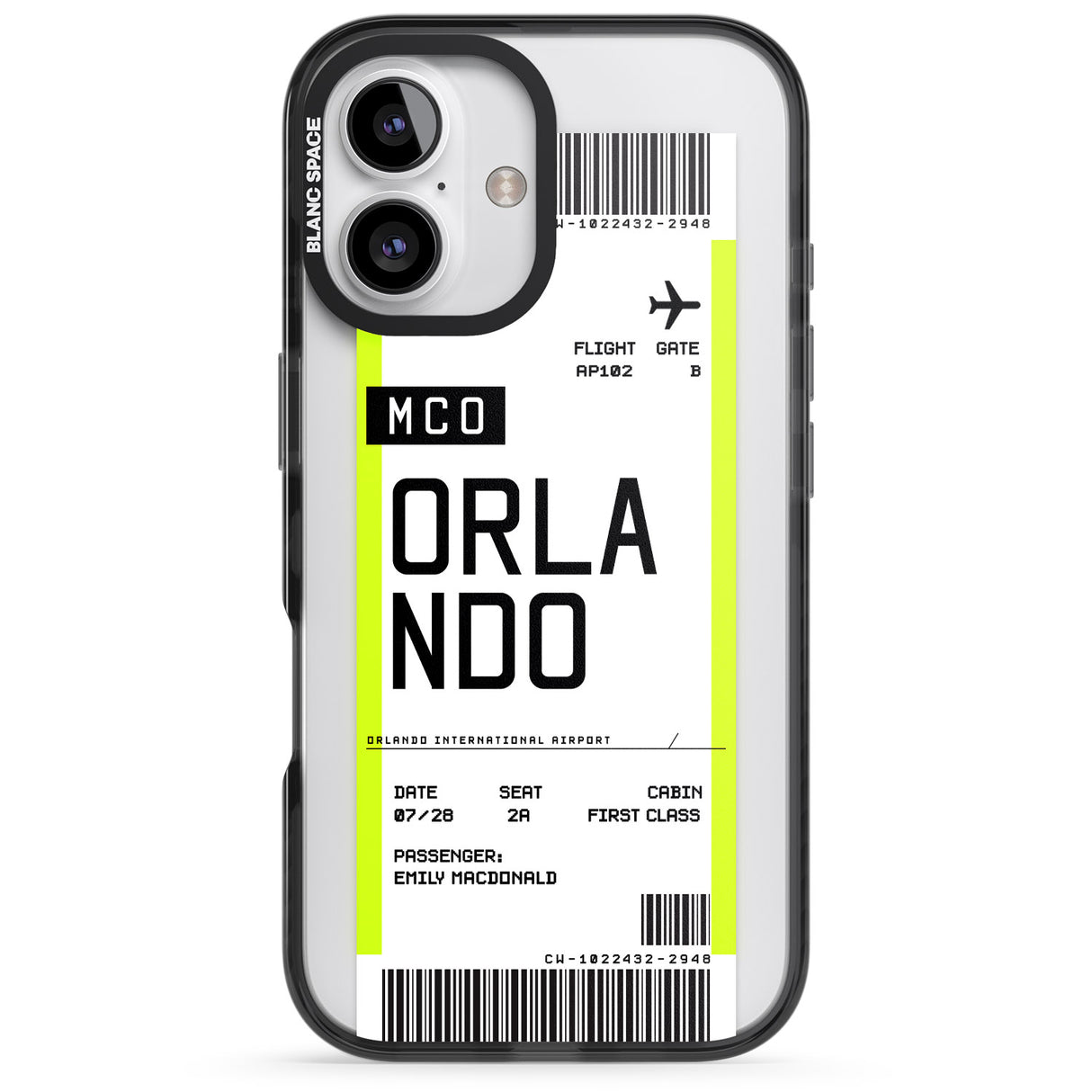 iPhone 16 Pro Max Personalised Orlando Boarding Pass Black Impact Phone Case