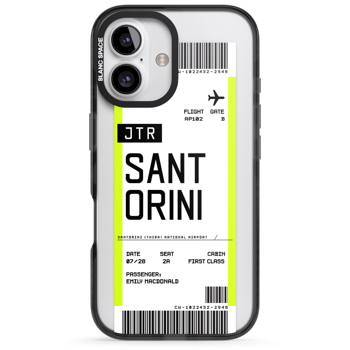 iPhone 16 Pro Max Personalised Santorini Boarding Pass Black Impact Phone Case