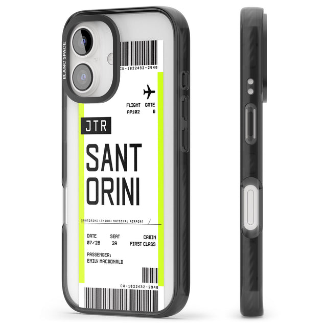 iPhone 16 Pro Max Personalised Santorini Boarding Pass Black Impact Phone Case