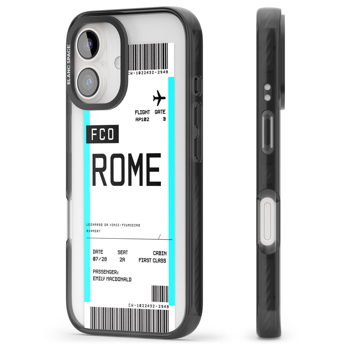 iPhone 16 Pro Max Personalised Rome Boarding Pass Black Impact Phone Case