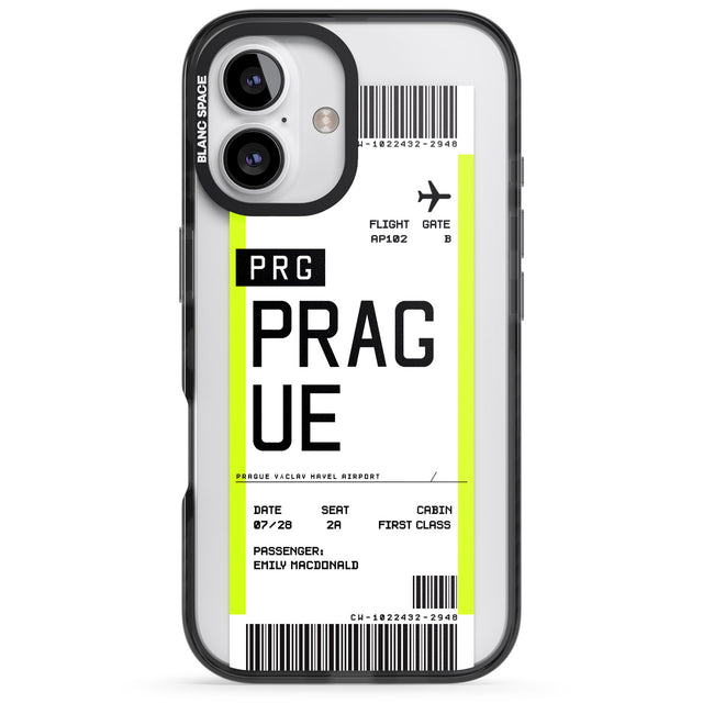 iPhone 16 Pro Max Personalised Prague Boarding Pass Black Impact Phone Case