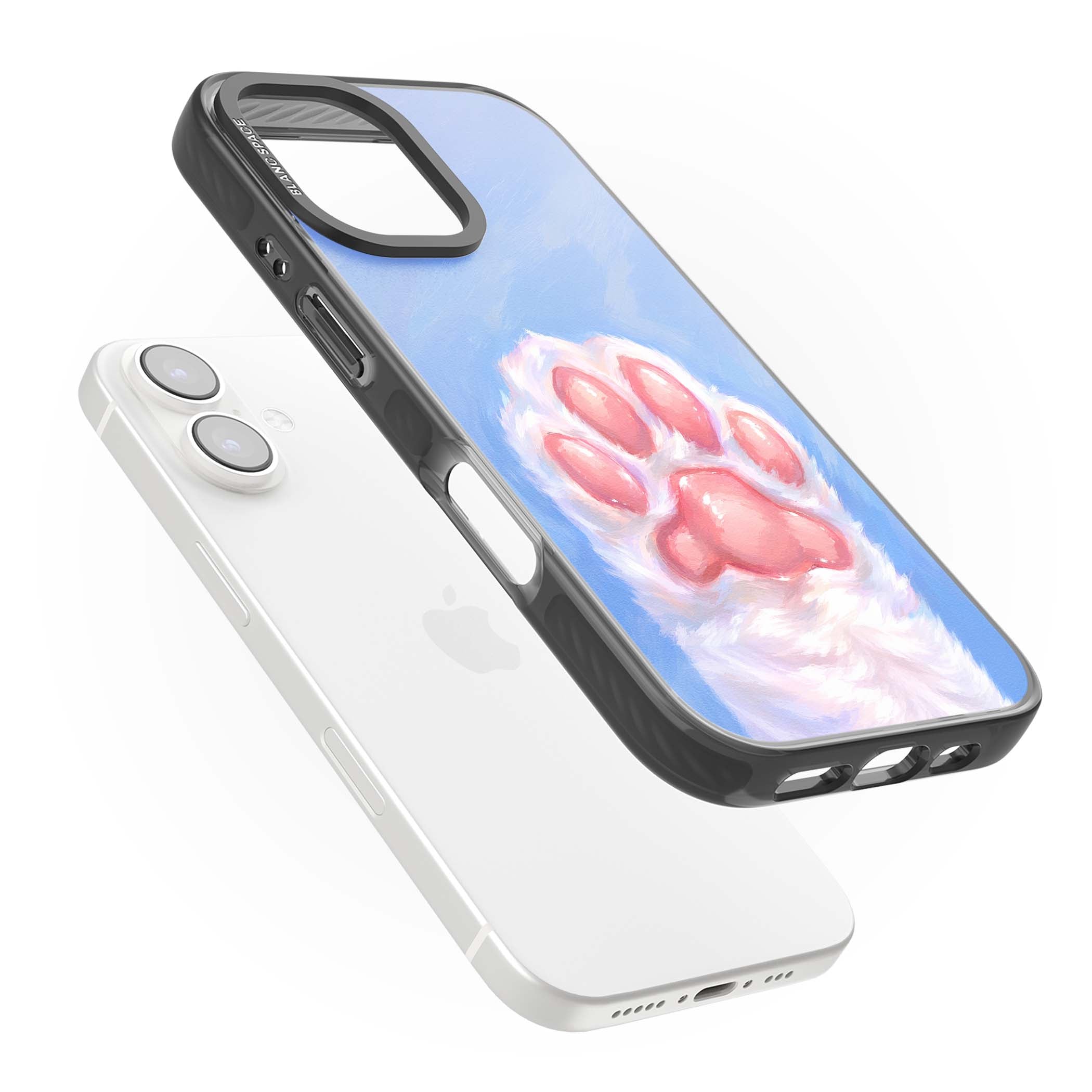 Soft White Paw cute iPhone case | Black Impact case for iPhone 16, iPhone 16 Plus