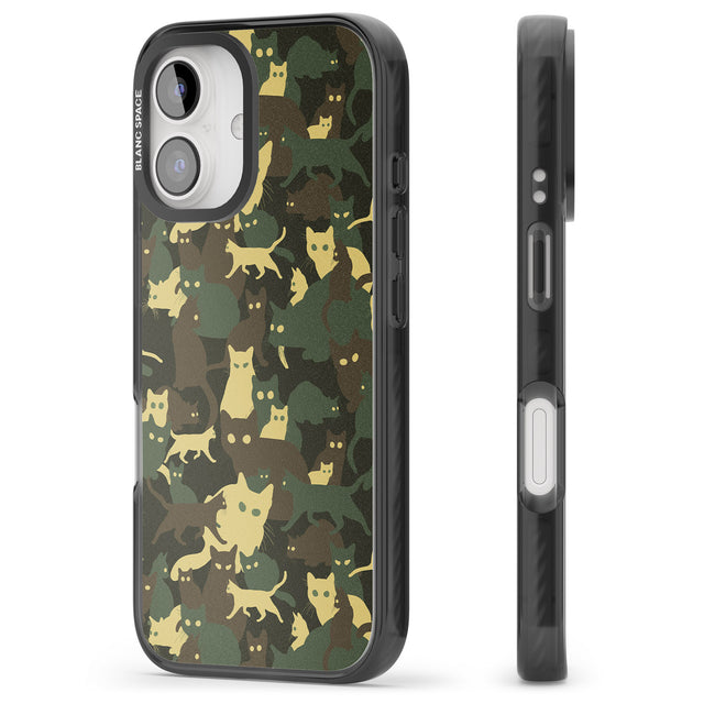 iPhone 16 Pro Max Forest Green Cat Camouflage Pattern Black Impact Phone Case