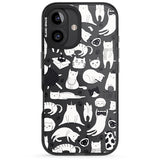 iPhone 16 Pro Max Cartoon Cat Collage - Black & White Black Impact Phone Case