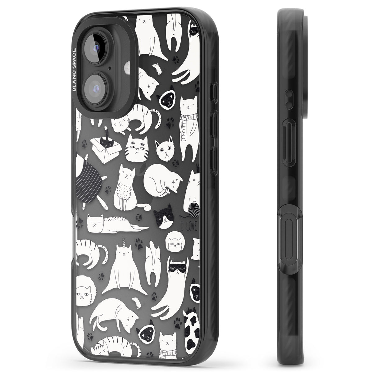 iPhone 16 Pro Max Cartoon Cat Collage - Black & White Black Impact Phone Case