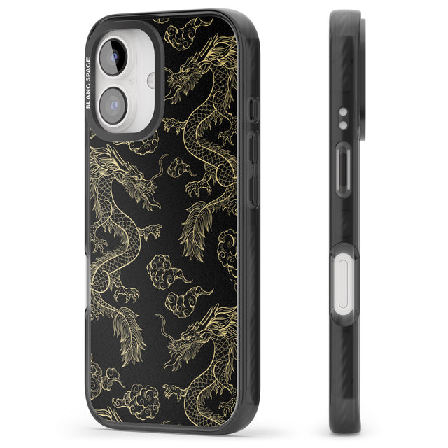 iPhone 16 Pro Max Black and Gold Dragon Pattern Black Impact Phone Case