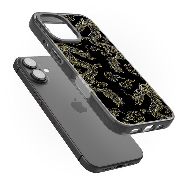 iPhone 16 Pro Max Black and Gold Dragon Pattern Black Impact Phone Case