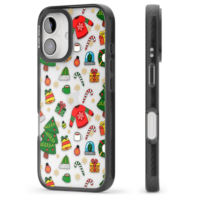 iPhone 16 Pro Max Christmas Mixture Pattern Black Impact Phone Case