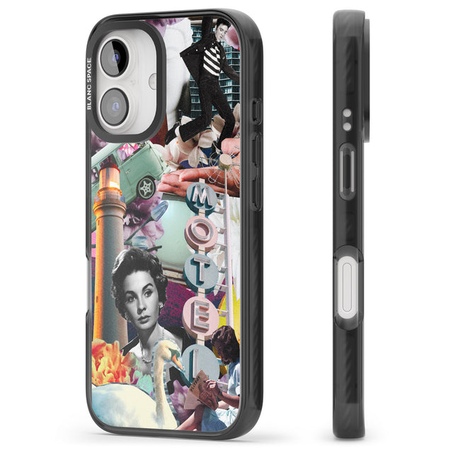 iPhone 16 Pro Max Vintage Collage: Retro Motel Black Impact Phone Case