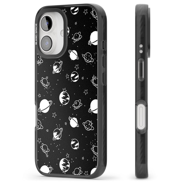 iPhone 16 Pro Max White Planets on Black Black Impact Phone Case