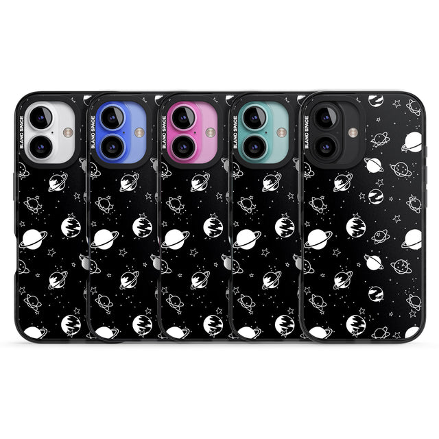 iPhone 16 Pro Max White Planets on Black Black Impact Phone Case