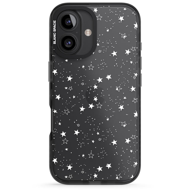 iPhone 16 Pro Max White Stars on Clear Black Impact Phone Case