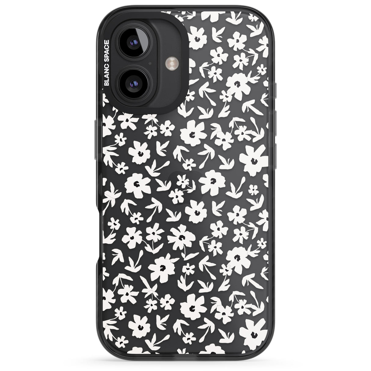 iPhone 16 Pro Max Floral Print on Transparent Black Impact Phone Case