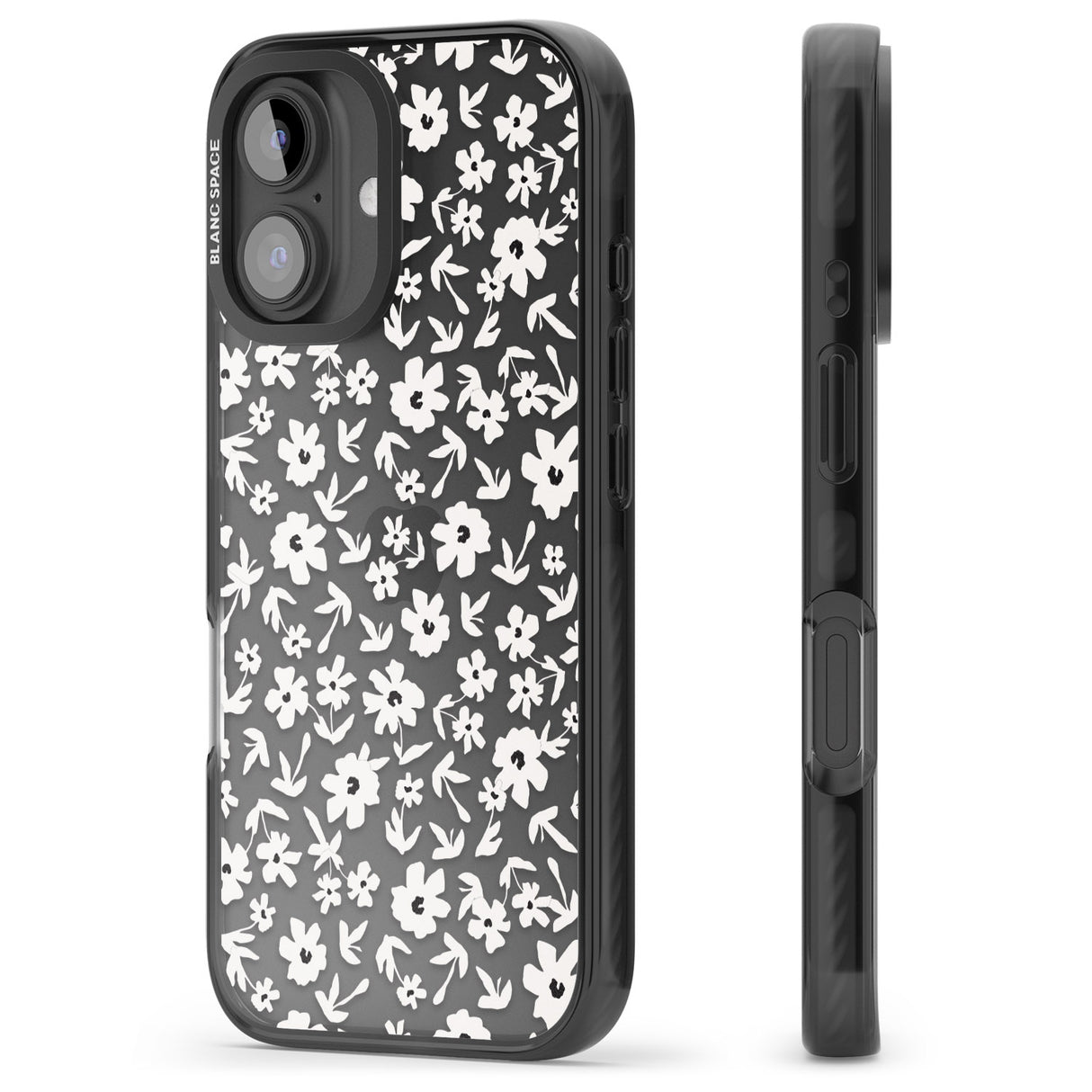 iPhone 16 Pro Max Floral Print on Transparent Black Impact Phone Case