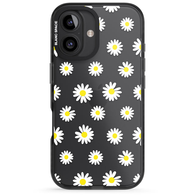 iPhone 16 Pro Max White Daisy Pattern (Clear) Black Impact Phone Case