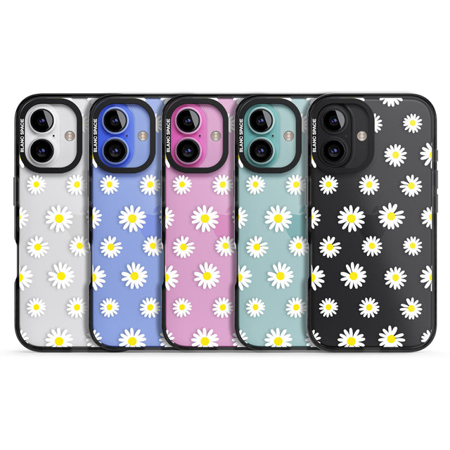 iPhone 16 Pro Max White Daisy Pattern (Clear) Black Impact Phone Case