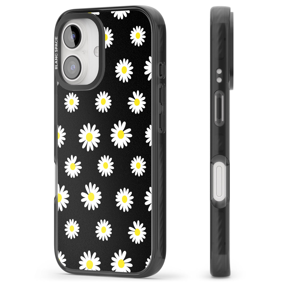 iPhone 16 Pro Max White Daisy Pattern (Black) Black Impact Phone Case