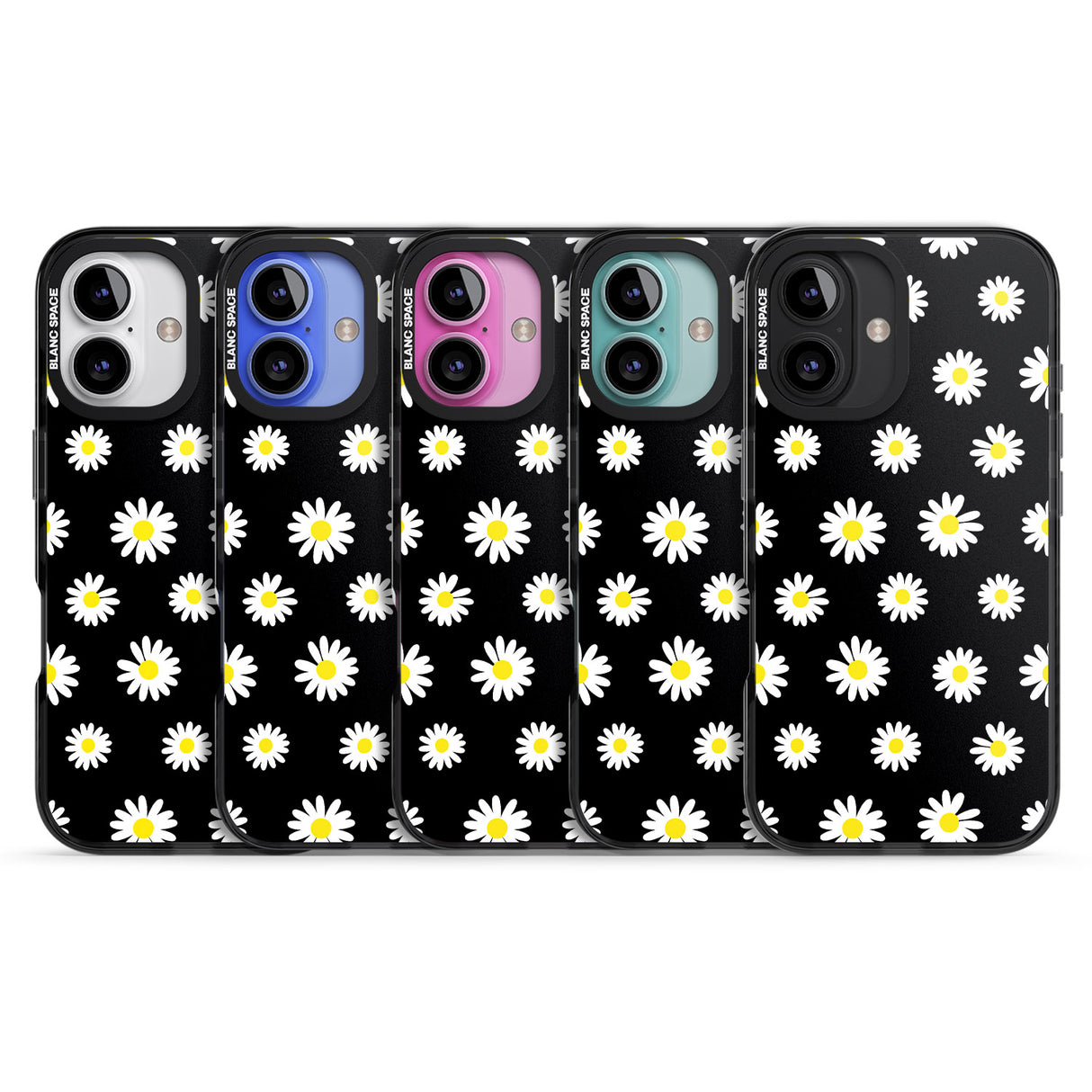 iPhone 16 Pro Max White Daisy Pattern (Black) Black Impact Phone Case