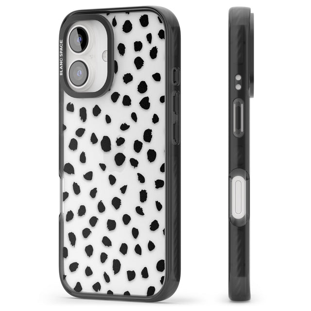 iPhone 16 Pro Max Black on Transparent Dalmatian Polka Dot Spots Black Impact Phone Case