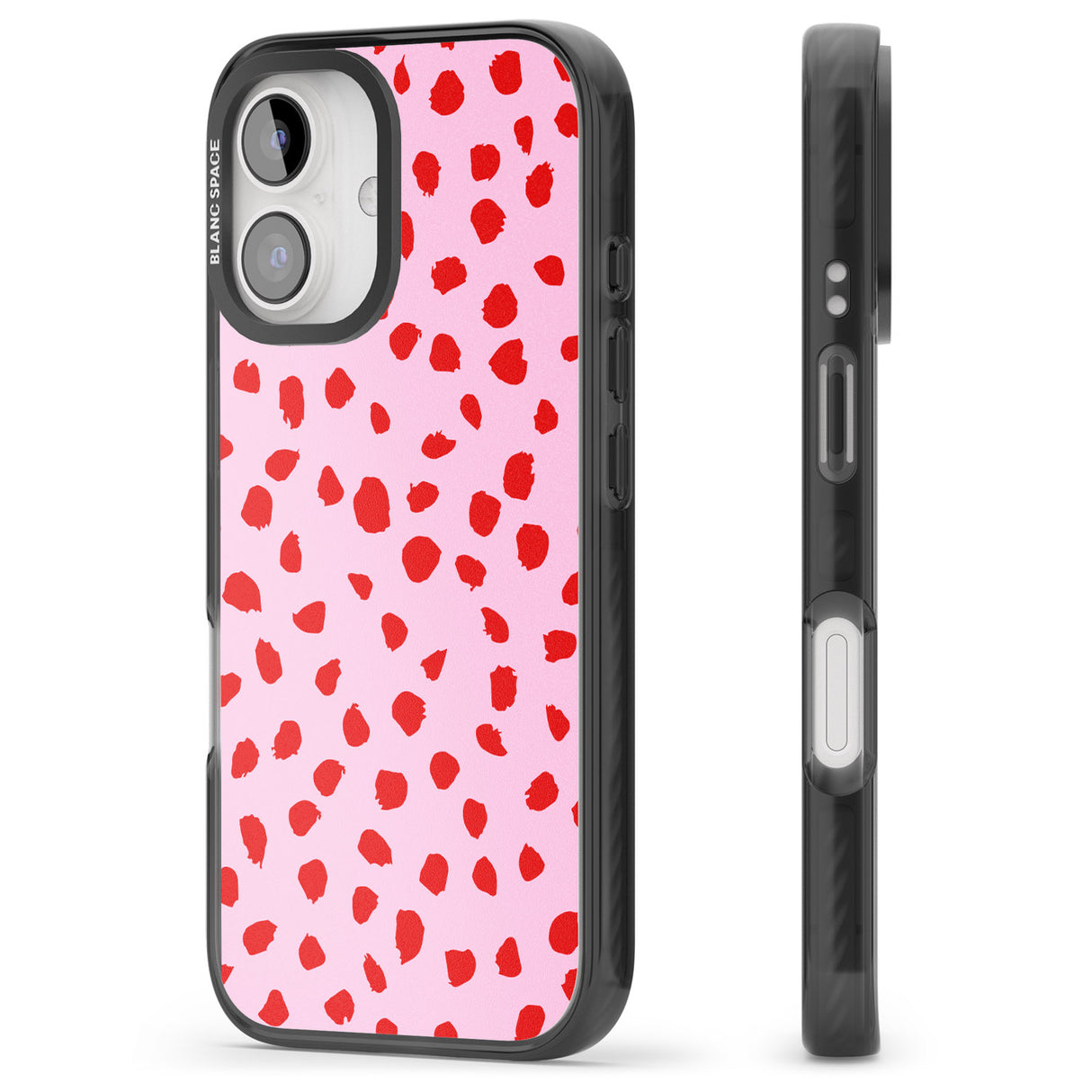 iPhone 16 Pro Max Red on Pink Dalmatian Polka Dot Spots Black Impact Phone Case