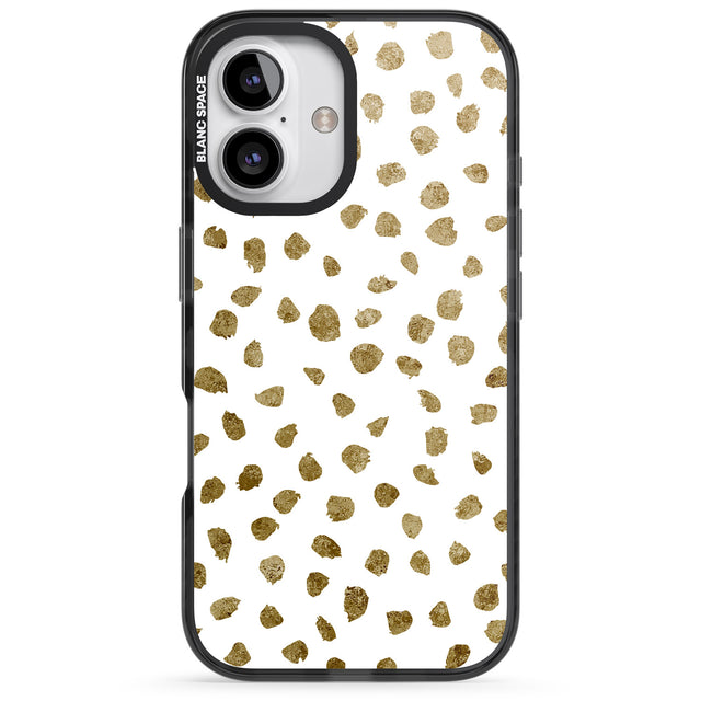 iPhone 16 Pro Max Gold Look on White Dalmatian Polka Dot Spots Black Impact Phone Case