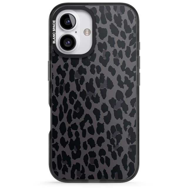 iPhone 16 Pro Max Dark Animal Print Pattern Large Leopard Black Impact Phone Case