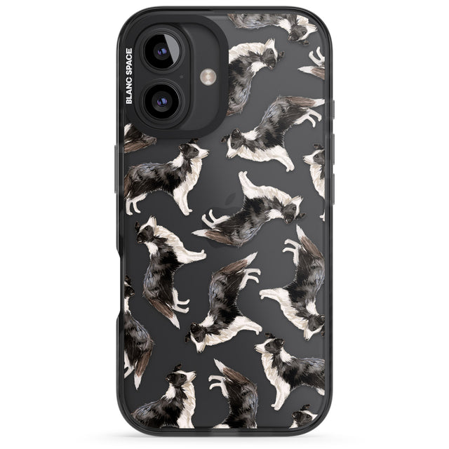 iPhone 16 Pro Max Border Collie Watercolour Dog Pattern Black Impact Phone Case